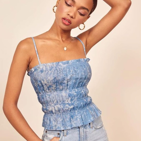 Reformation Tops - REFORMATION Gia Ruffle Peplum Convertible Strap Linen Top | XS | Retail $149